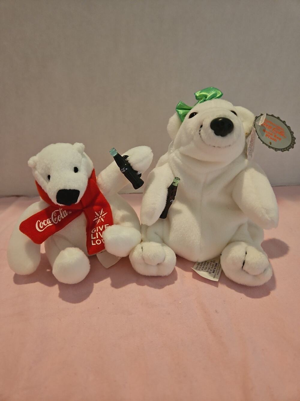 LOT 2 Coca Cola One Plush Bear One Polar Bear Beanie